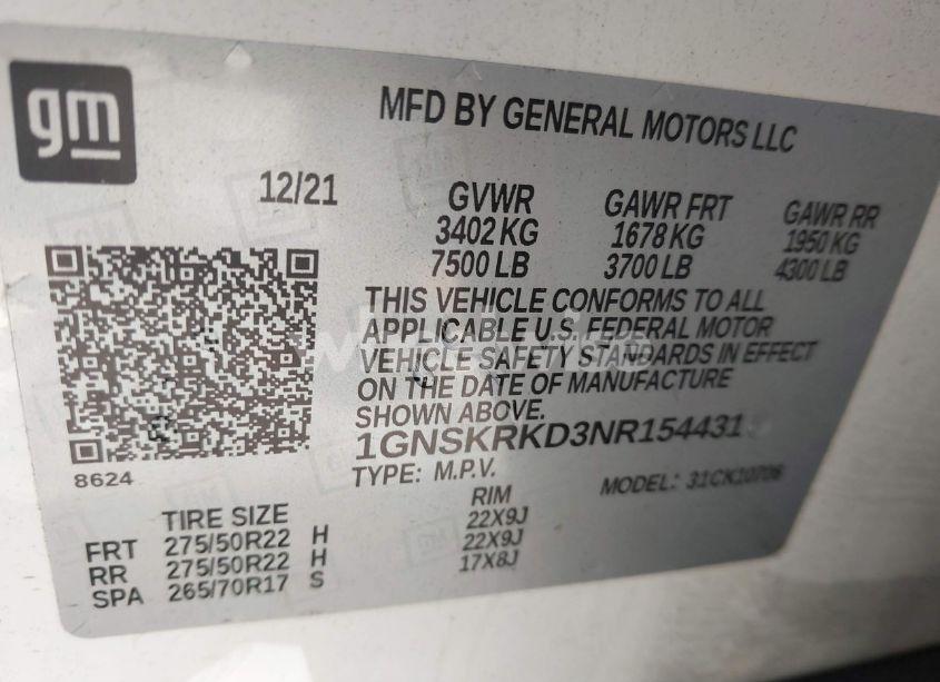 Photo 9 of 2022 Chevrolet Tahoe 4WD RST (VIN 1GNSKRKD3NR154431)