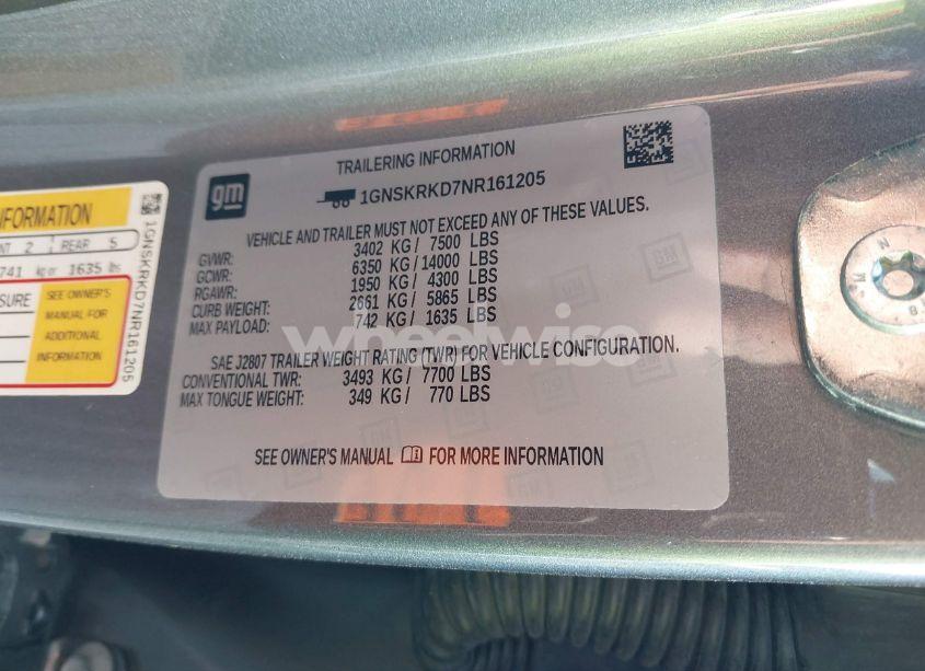 Photo 9 of 2022 Chevrolet Tahoe 4WD RST (VIN 1GNSKRKD7NR161205)