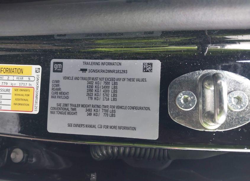 Photo 9 of 2022 Chevrolet Tahoe 4WD RST (VIN 1GNSKRKD9NR181293)