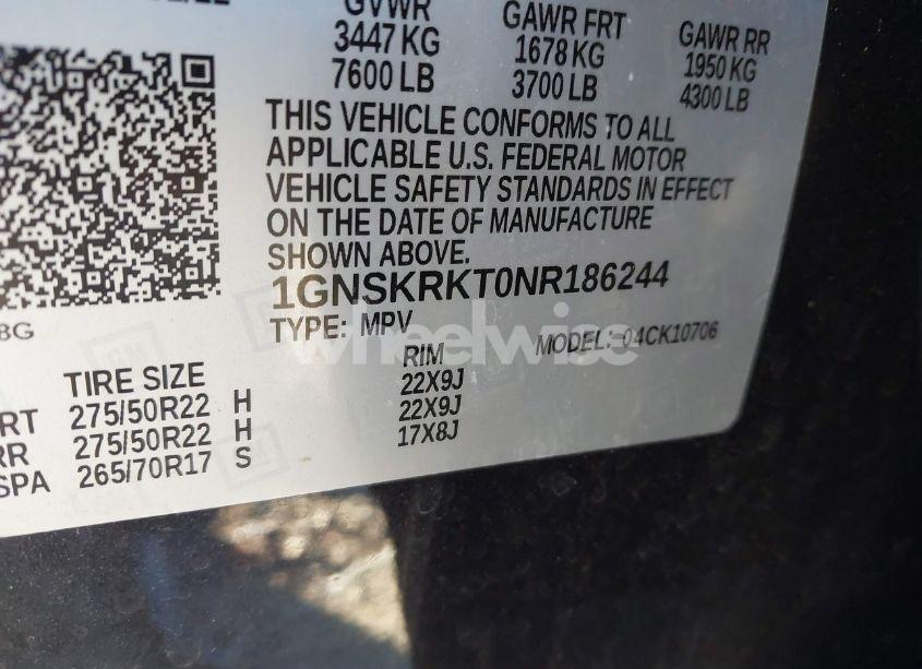 Photo 9 of 2022 Chevrolet Tahoe 4WD RST (VIN 1GNSKRKT0NR186244)