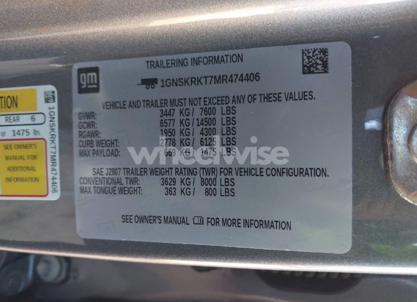 Photo 9 of 2021 Chevrolet Tahoe 4WD RST (VIN 1GNSKRKT7MR474406)