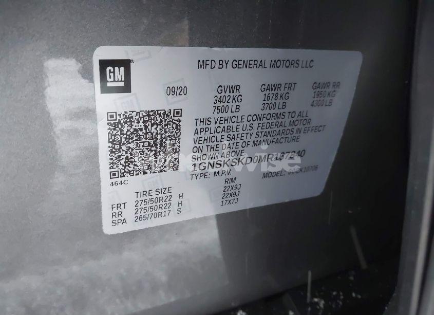 Photo 9 of 2021 Chevrolet Tahoe 4WD PREMIER (VIN 1GNSKSKD0MR167840)