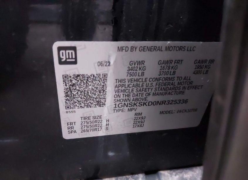 Photo 9 of 2022 Chevrolet Tahoe 4WD PREMIER (VIN 1GNSKSKD0NR325336)