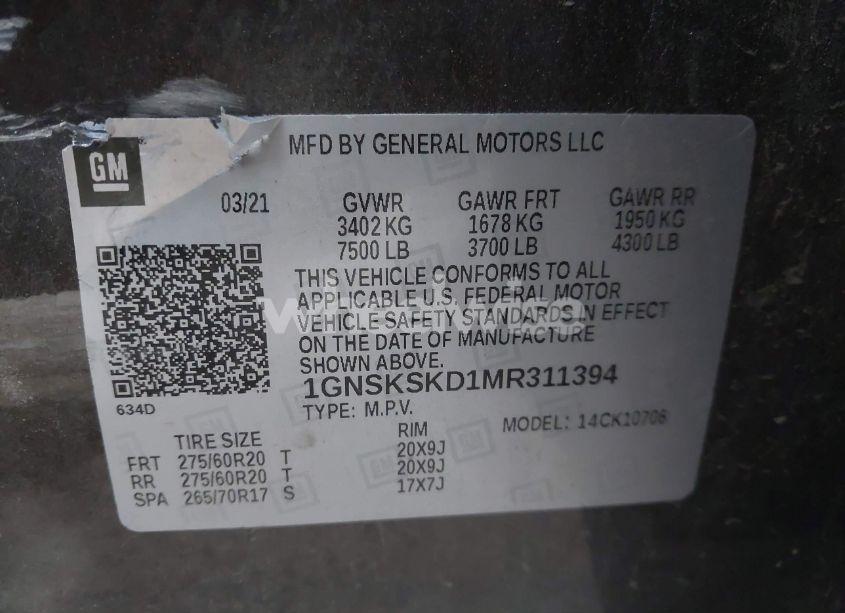 Photo 9 of 2021 Chevrolet Tahoe 4WD PREMIER (VIN 1GNSKSKD1MR311394)