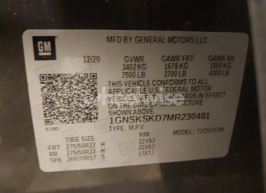 Photo 9 of 2021 Chevrolet Tahoe 4WD PREMIER (VIN 1GNSKSKD7MR230481)