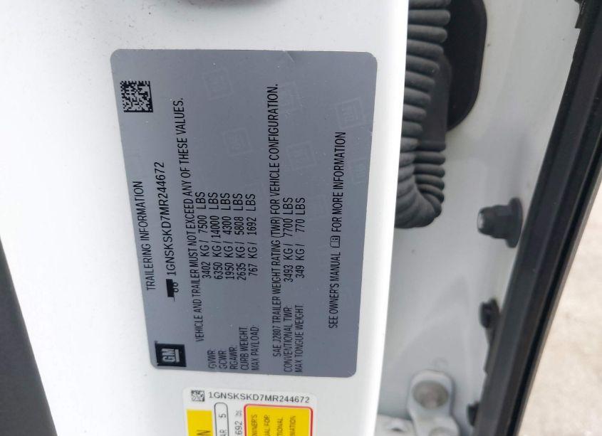 Photo 9 of 2021 Chevrolet Tahoe 4WD PREMIER (VIN 1GNSKSKD7MR244672)