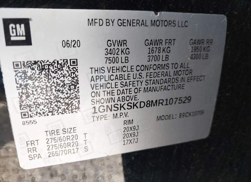 Photo 9 of 2021 Chevrolet Tahoe 4WD PREMIER (VIN 1GNSKSKD8MR107529)