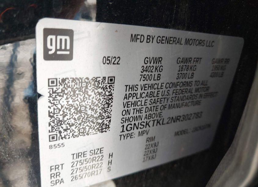 Photo 9 of 2022 Chevrolet Tahoe 4WD HIGH COUNTRY (VIN 1GNSKTKL2NR302783)