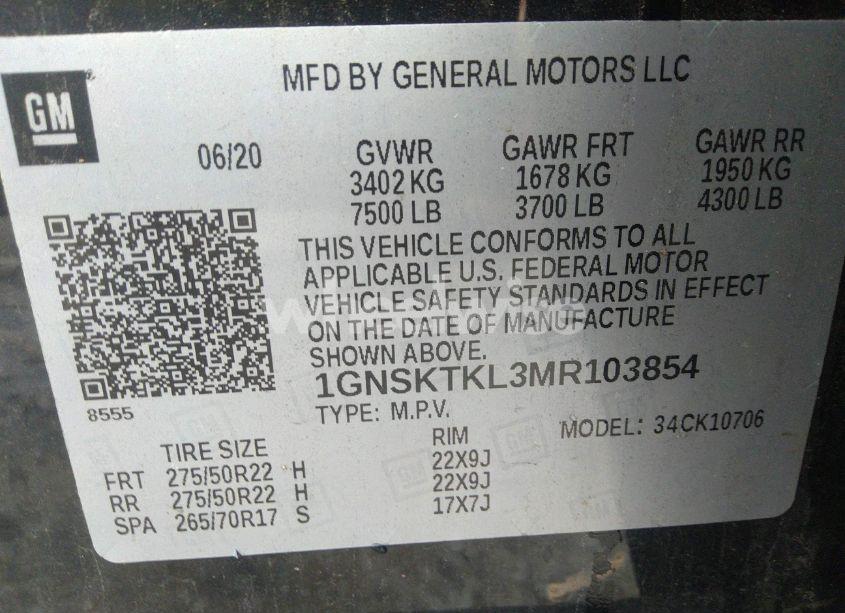 Photo 9 of 2021 Chevrolet Tahoe 4WD HIGH COUNTRY (VIN 1GNSKTKL3MR103854)