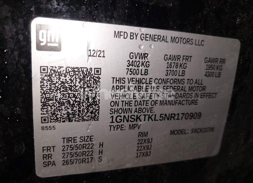 Photo 9 of 2022 Chevrolet Tahoe 4WD HIGH COUNTRY (VIN 1GNSKTKL5NR170909)