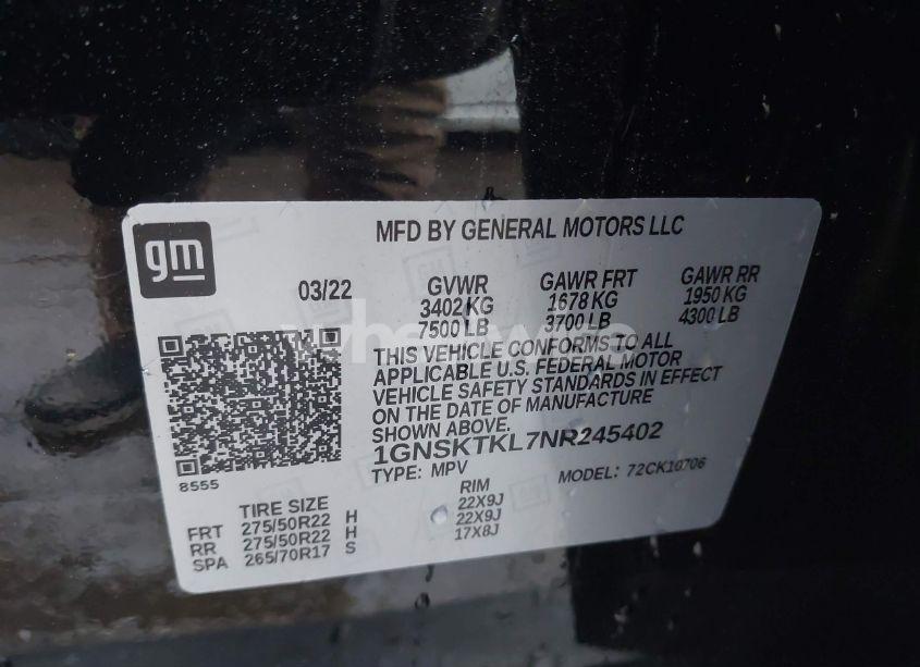 Photo 9 of 2022 Chevrolet Tahoe 4WD HIGH COUNTRY (VIN 1GNSKTKL7NR245402)