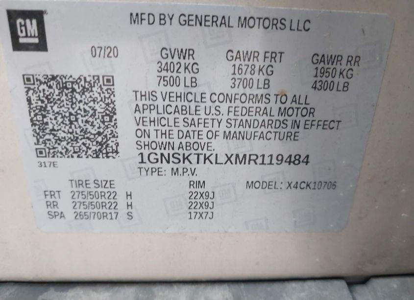 Photo 9 of 2021 Chevrolet Tahoe 4WD HIGH COUNTRY (VIN 1GNSKTKLXMR119484)