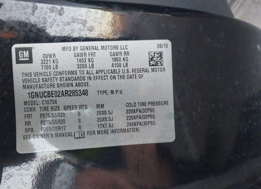 Photo 9 of 2010 Chevrolet Tahoe LT (VIN 1GNUCBE02AR285348)