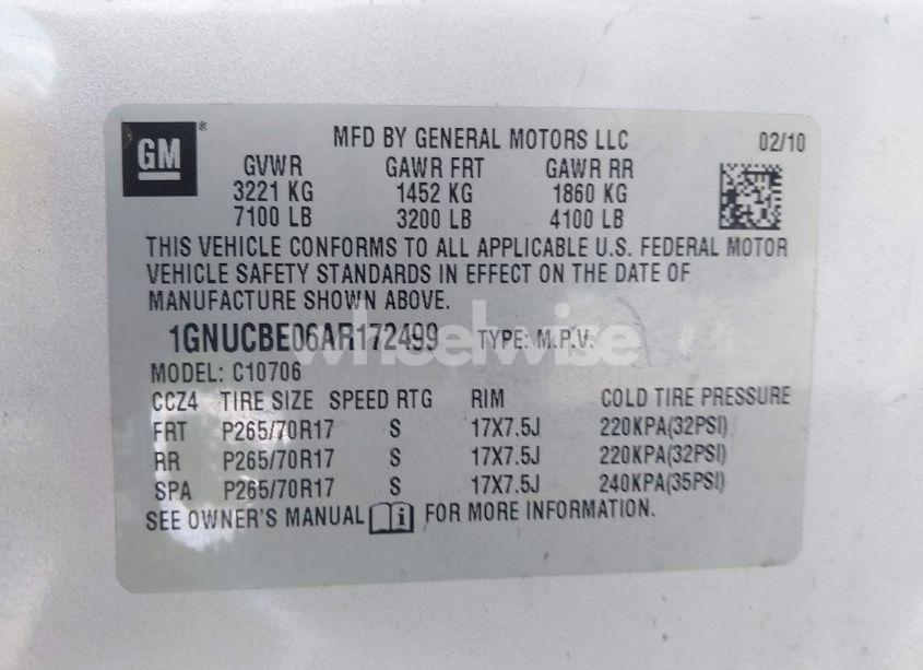 Photo 9 of 2010 Chevrolet Tahoe LT (VIN 1GNUCBE06AR172499)