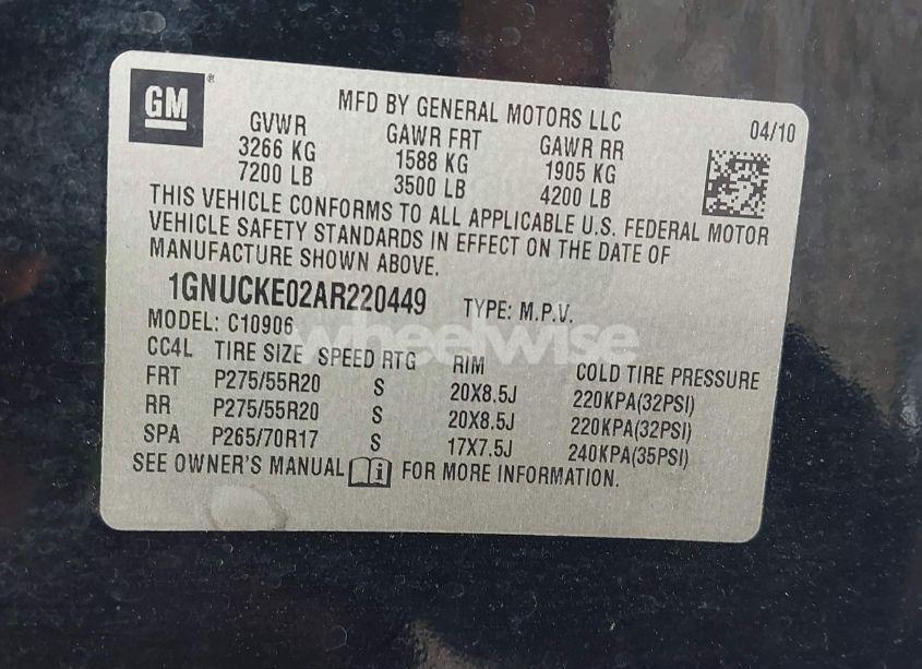 Photo 9 of 2010 Chevrolet Suburban 1500 LTZ (VIN 1GNUCKE02AR220449)