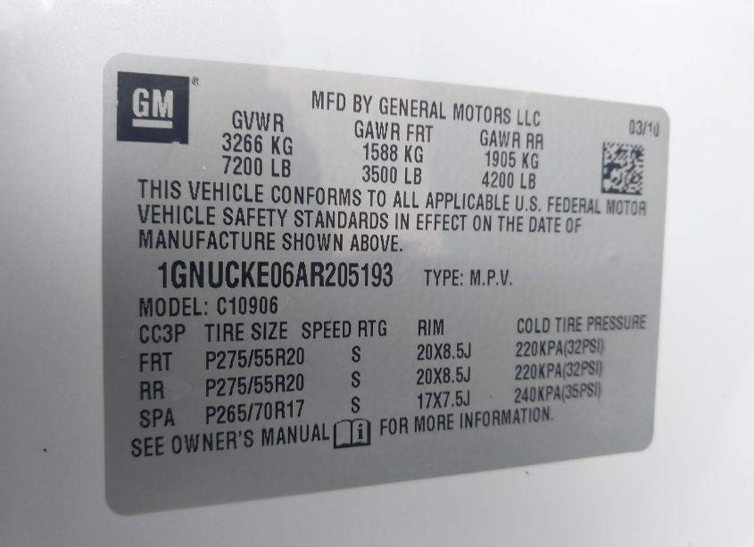 Photo 9 of 2010 Chevrolet Suburban 1500 LTZ (VIN 1GNUCKE06AR205193)