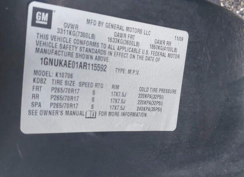 Photo 9 of 2010 Chevrolet Tahoe LS (VIN 1GNUKAE01AR115592)