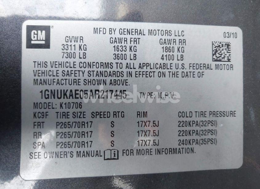 Photo 9 of 2010 Chevrolet Tahoe SPECIAL SERVICES (VIN 1GNUKAE05AR217445)