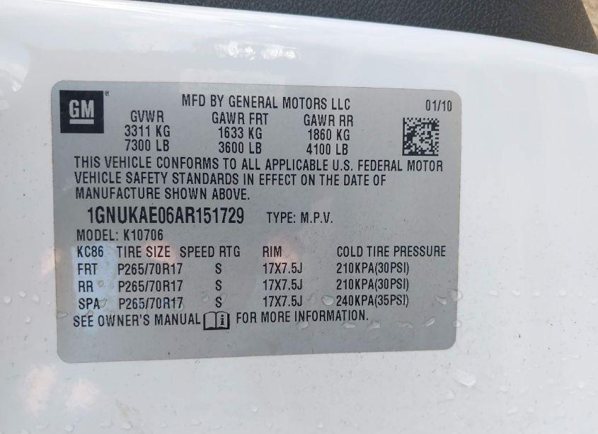 Photo 9 of 2010 Chevrolet Tahoe LS (VIN 1GNUKAE06AR151729)