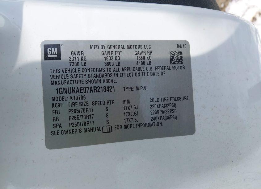 Photo 9 of 2010 Chevrolet Tahoe SPECIAL SERVICES (VIN 1GNUKAE07AR218421)