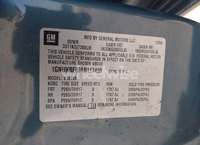 Photo 9 of 2010 Chevrolet Tahoe LT (VIN 1GNUKBE00AR117498)