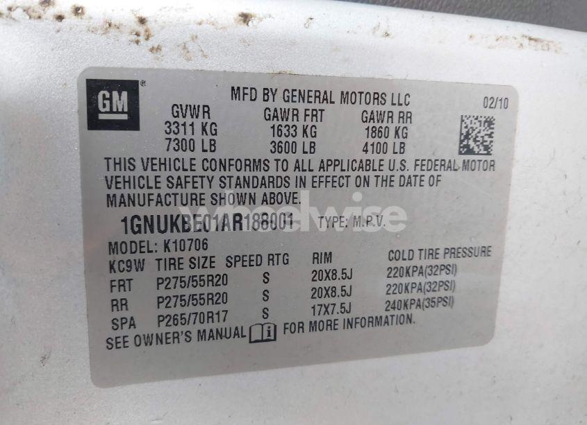 Photo 9 of 2010 Chevrolet Tahoe LT (VIN 1GNUKBE01AR188001)