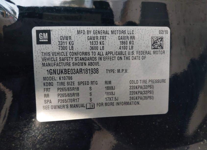 Photo 9 of 2010 Chevrolet Tahoe LT (VIN 1GNUKBE03AR181938)