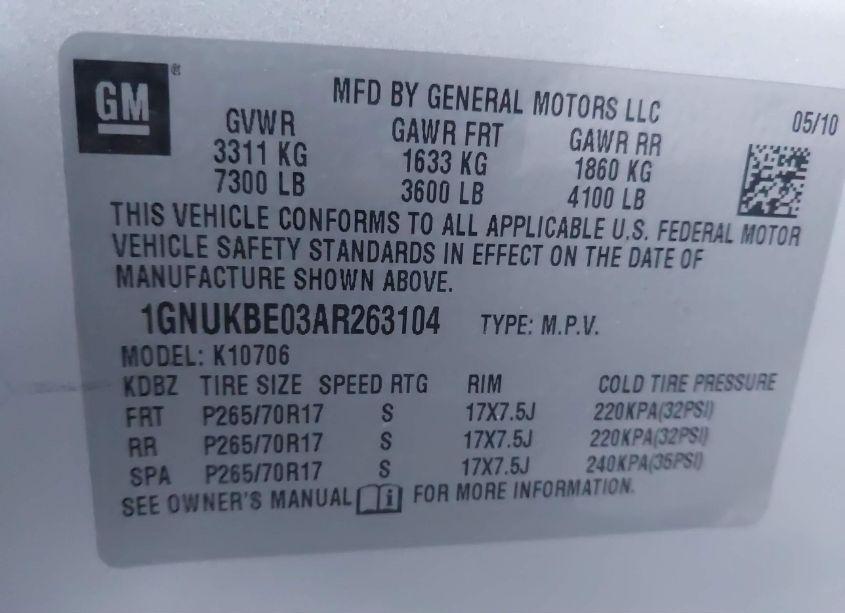 Photo 9 of 2010 Chevrolet Tahoe LT (VIN 1GNUKBE03AR263104)