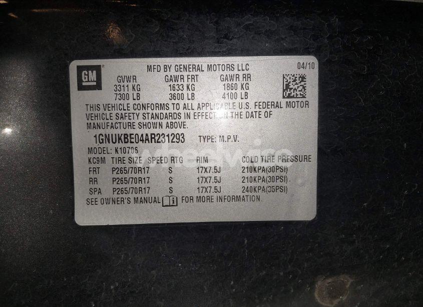 Photo 9 of 2010 Chevrolet Tahoe LT (VIN 1GNUKBE04AR231293)