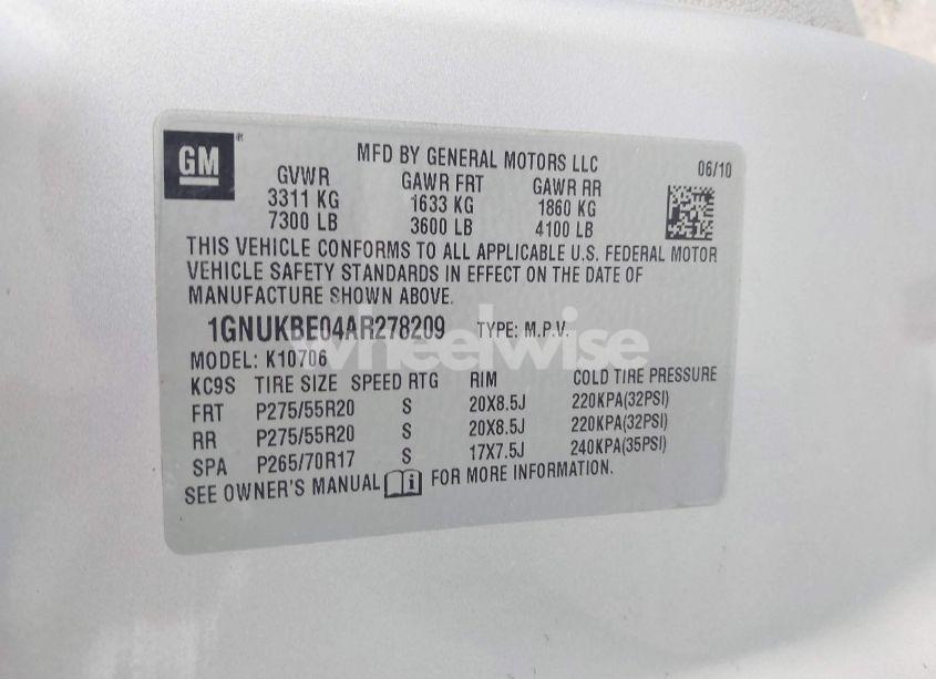 Photo 9 of 2010 Chevrolet Tahoe LT (VIN 1GNUKBE04AR278209)