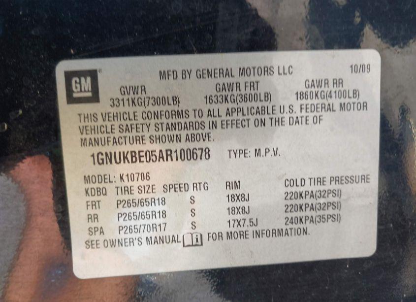 Photo 9 of 2010 Chevrolet Tahoe LT (VIN 1GNUKBE05AR100678)