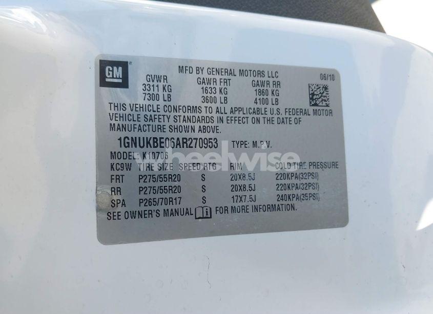 Photo 9 of 2010 Chevrolet Tahoe LT (VIN 1GNUKBE06AR270953)