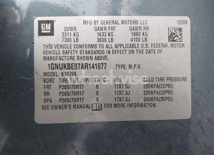 Photo 9 of 2010 Chevrolet Tahoe LT (VIN 1GNUKBE07AR141877)