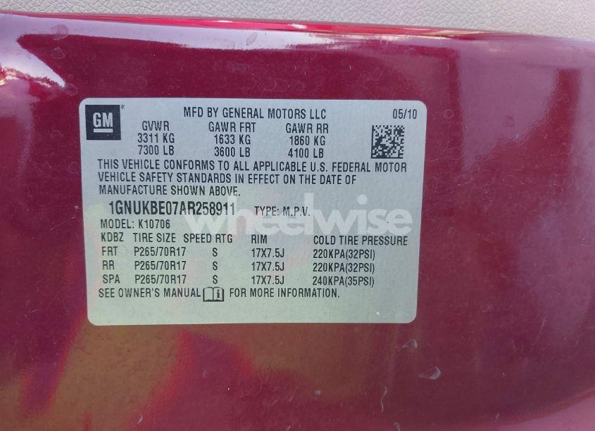 Photo 9 of 2010 Chevrolet Tahoe LT (VIN 1GNUKBE07AR258911)