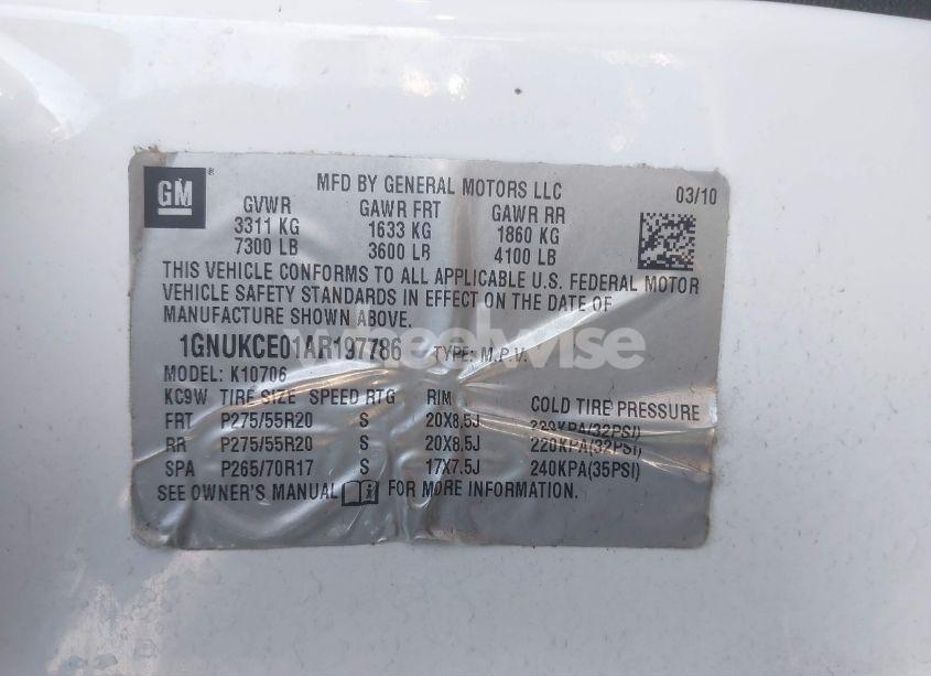 Photo 9 of 2010 Chevrolet Tahoe LTZ (VIN 1GNUKCE01AR197786)