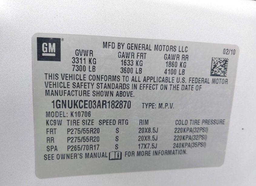 Photo 9 of 2010 Chevrolet Tahoe LTZ (VIN 1GNUKCE03AR182870)