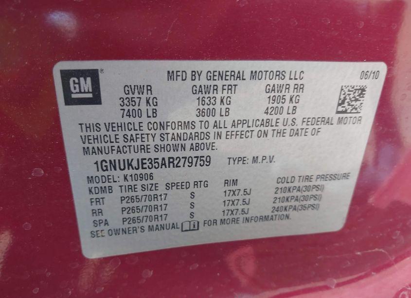 Photo 9 of 2010 Chevrolet Suburban 1500 LT1 (VIN 1GNUKJE35AR279759)