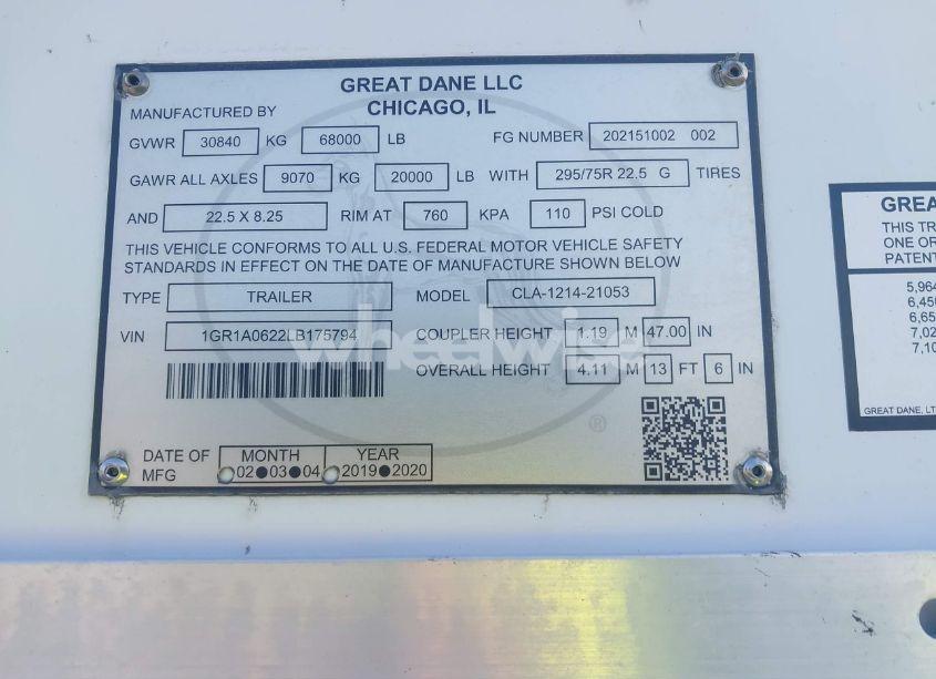 Photo 9 of 2020 Great Dane TRAILERS UNKNOWN (VIN 1GR1A0622LB175794)