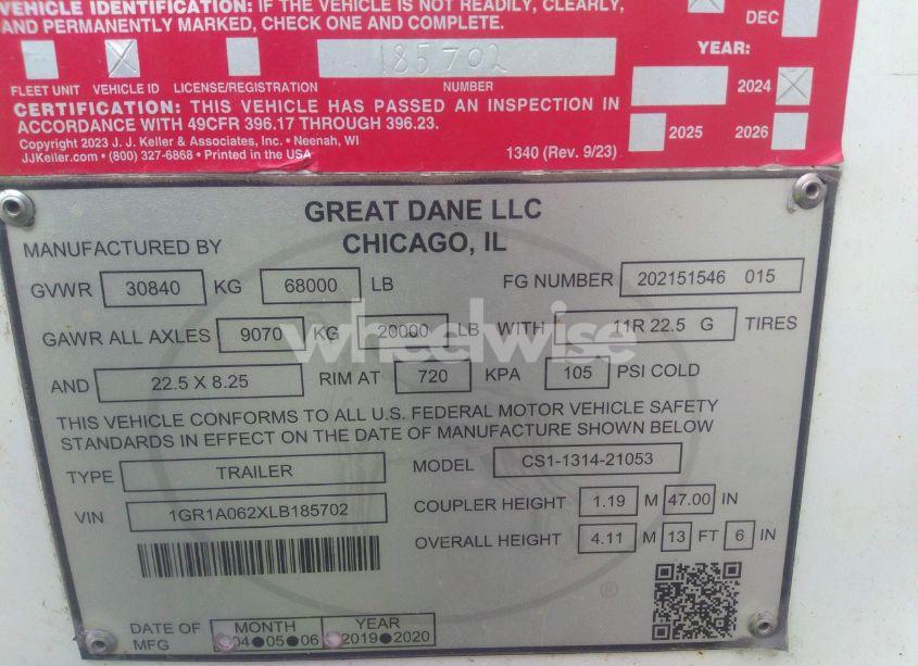 Photo 9 of 2020 Great Dane TRAILERS UNKNOWN (VIN 1GR1A062XLB185702)