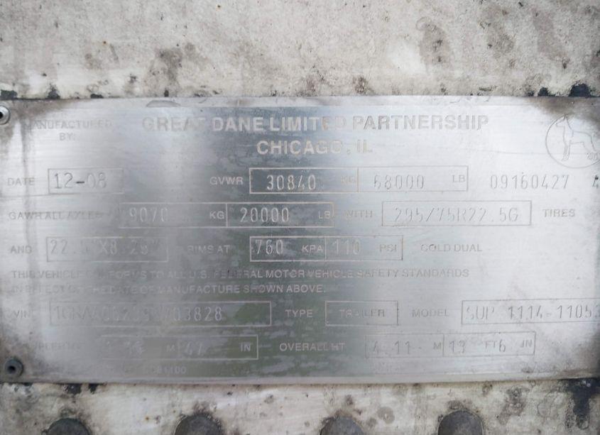 Photo 9 of 2009 Great Dane TRAILERS UNKNOWN (VIN 1GRAA06239W703828)