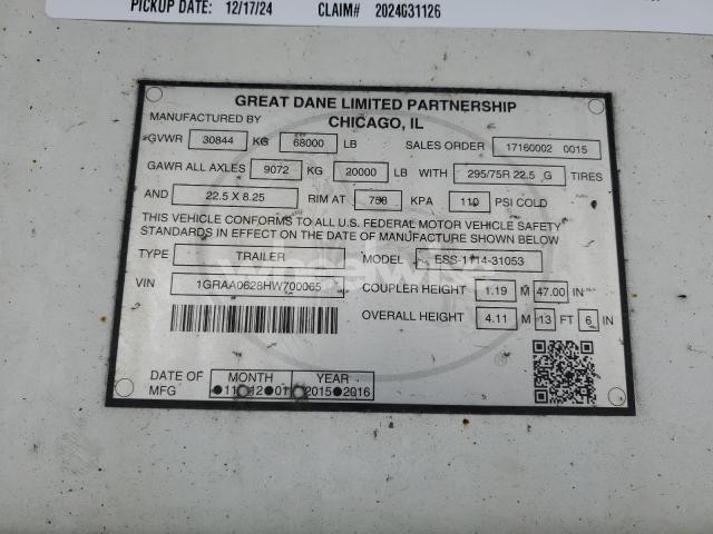 Photo 10 of 2017 GREAT DANE REEFER (VIN 1GRAA0628HW700065)