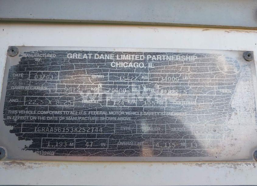 Photo 9 of 2003 Great Dane TRAILERS GREAT DANE TRAILERS (VIN 1GRAA56153K252744)