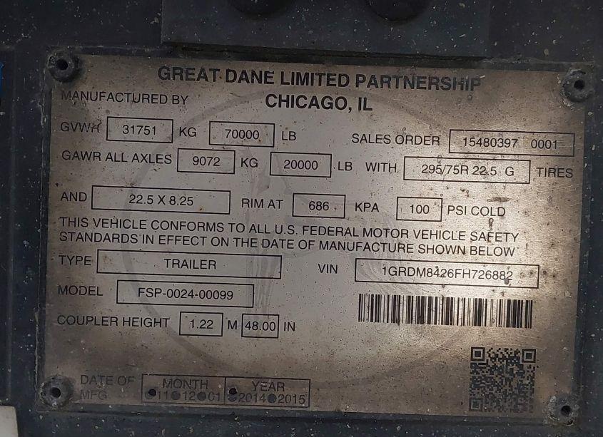 Photo 8 of 2015 Great Dane TRAILERS UNKNOWN (VIN 1GRDM8426FH726882)