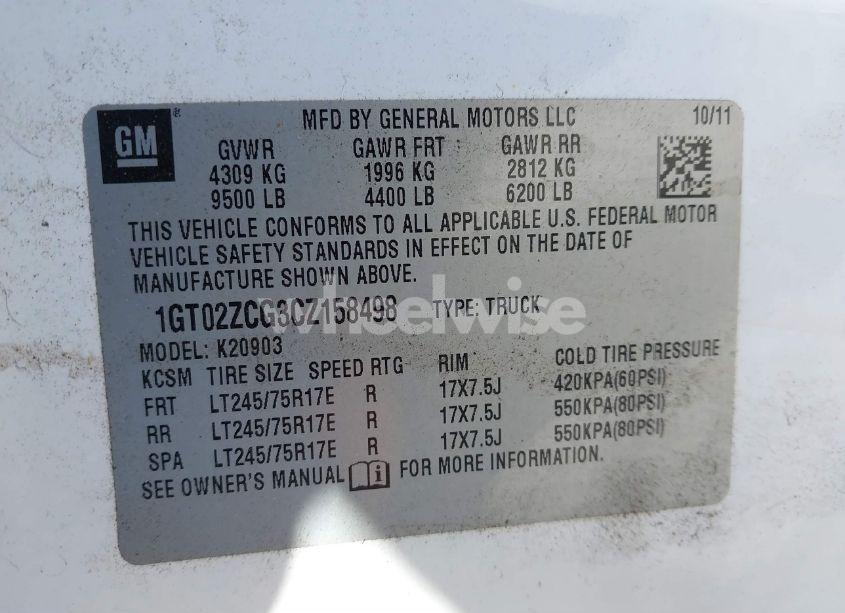 Photo 9 of 2012 Gmc Sierra 2500HD WORK TRUCK (VIN 1GT02ZCG3CZ158498)