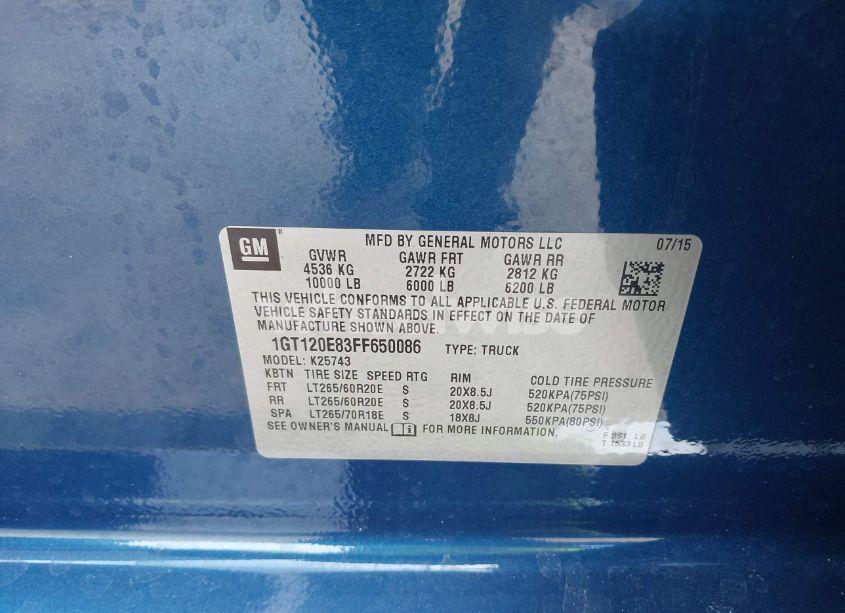 Photo 9 of 2015 Gmc Sierra 2500HD DENALI (VIN 1GT120E83FF650086)