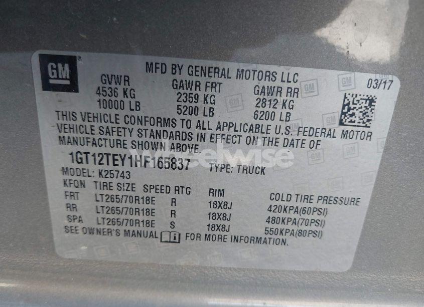 Photo 9 of 2017 Gmc Sierra 2500HD SLT (VIN 1GT12TEY1HF165837)