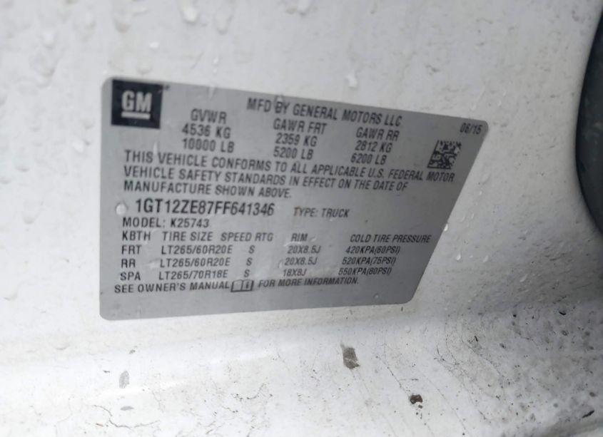 Photo 9 of 2015 Gmc Sierra 2500HD SLT (VIN 1GT12ZE87FF641346)