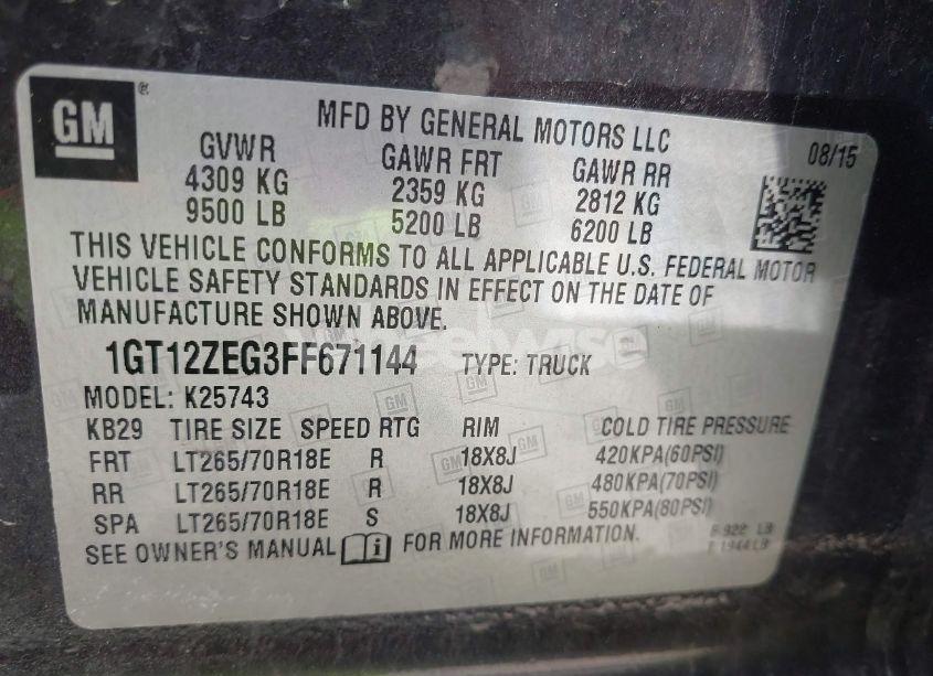 Photo 9 of 2015 Gmc Sierra 2500HD SLT (VIN 1GT12ZEG3FF671144)