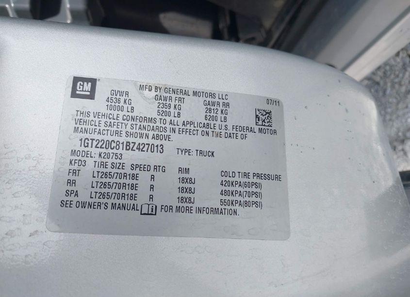 Photo 9 of 2011 Gmc Sierra 2500HD SLE (VIN 1GT220C81BZ427013)