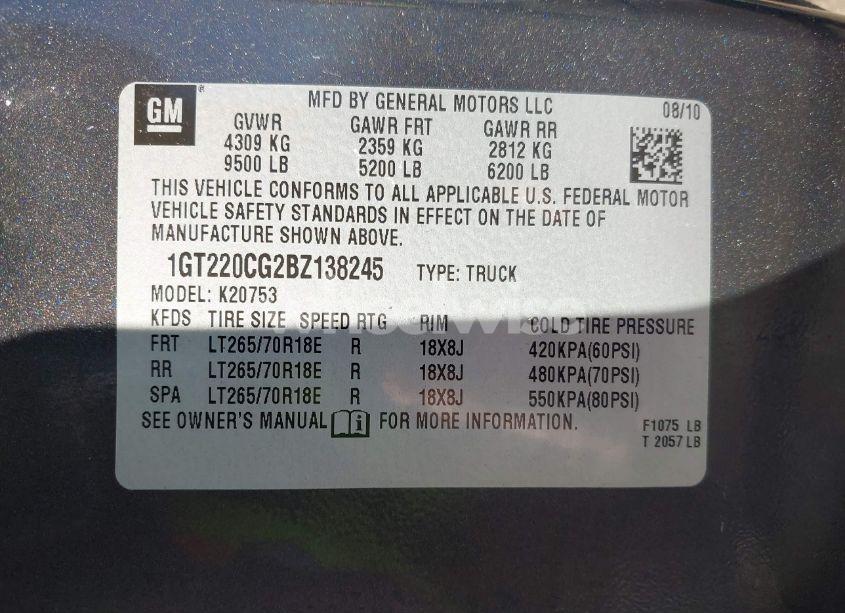 Photo 9 of 2011 Gmc Sierra 2500HD SLE (VIN 1GT220CG2BZ138245)